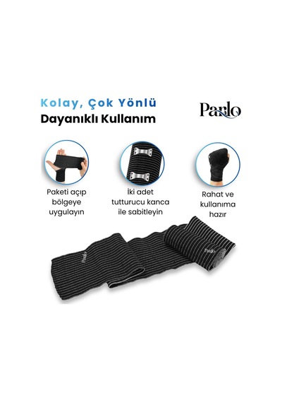 Siyah Elastik Bandaj 10 Cm X 1,5 M 3'lü Set %300 Esnek, 4,5 M'ye Kadar Uzayan, Metal Kancalı Destek Ve Sargı Bandajı