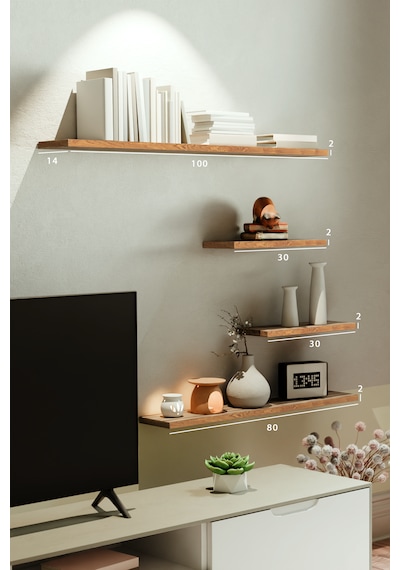 Yankı-BYEG 4lü 100 cm 80 cm 30 cm Safir Meşe Mdf Duvar Rafı Tv Ünitesi