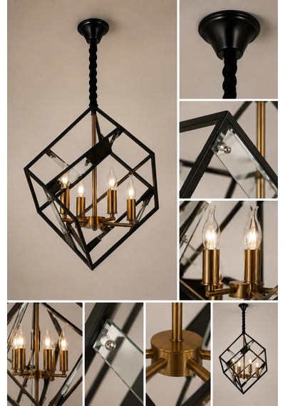 Modern Premium Siyah Metal Kafes Sarkıt Avizesi Salon Mutfak Oturma Odası Şık Modelleri 4 X E14 Duy