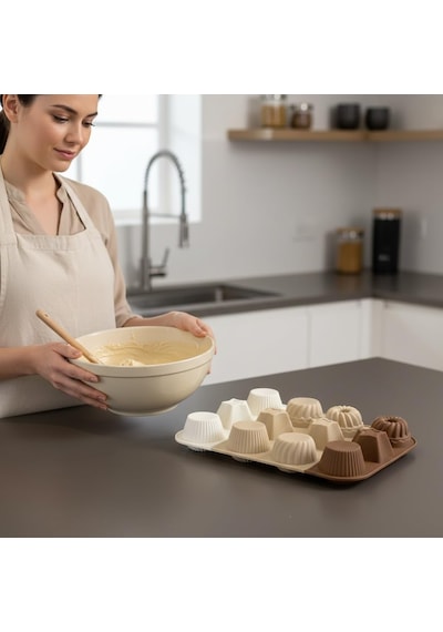 Premium 12 Bölmeli Silikon Muffin Ve Kek Kalıbı Seti - Yapışmaz Gıda Sınıfı Silikon, Isıya Dayanıklı Pişirme Kabı - Modern Degrade Tasarım 2 Renk Seçeneği Çok Renkli