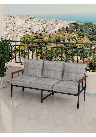 Modern Balkon, Bahçe, Cafe, Metal Koltuk, Kanepe Üçlü - Açık Gri Açık Gri