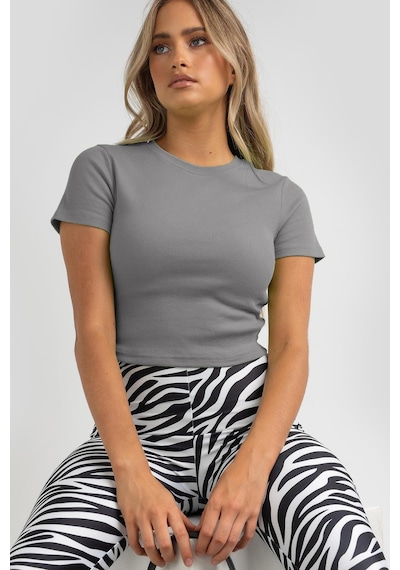 Madmext Boyalı Gri Basic Crop Kadın Tişört Mg1772-boyalı Gri