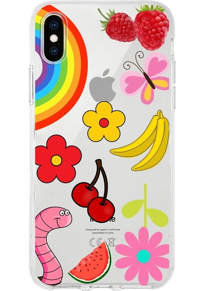 Apple Uyumlu iPhone Xs İle 1mm Slim Fit Water Color 5 Baskılı Şeffaf Kılıf