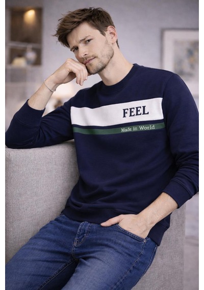 The Feel Marcel Erkek Regular Fit Bisiklet Yaka İnce Sweatshirt Lacivert