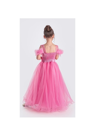 Mnk Baby & Kids Uzun Etek Kız Çocuk Robası Şifon Abiye M00723 Fuşya