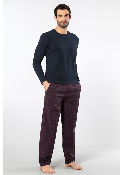 Cacharel Erkek Poplin O Yaka Uzun Kollu Pijama Takım 2239/bordo 1 Lacivert