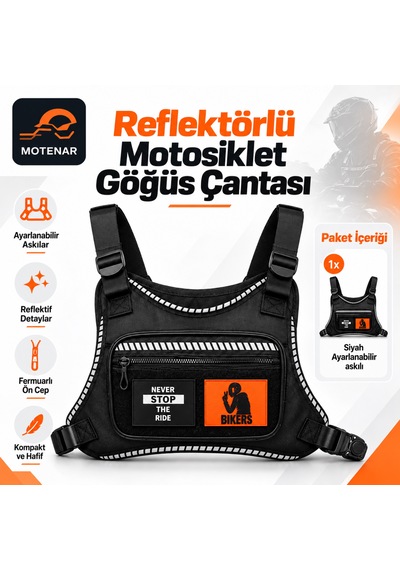 Motenar Reflektörlü Motosiklet Göğüs Çantası Askılı Siyah