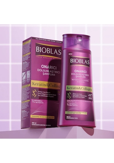 Bioblas Keratin & Kolajen Onarıcı Dolgunlaştırıcı Saç Bakım Şampuanı 360 Ml İnce ve Yıpranmış Saçlar