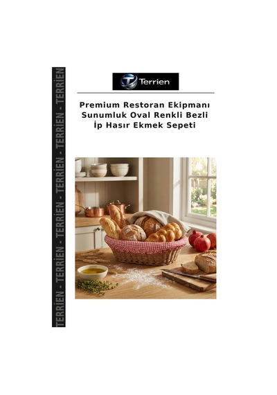 Premium Restoran Ekipmanı Sunumluk Oval Renkli Bezli İp Hasır Ekmek Sepeti Çok Renkli