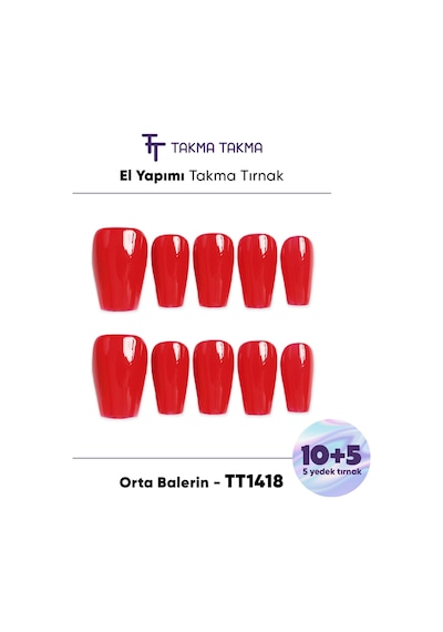 15'li Kırmızı Orta Balerin Tt1418 Tekrar Kullanılabilir El Yapımı Protez Takma Tırnak M