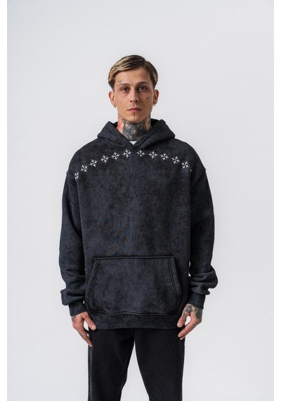 Respire Erkek Muse Baskılı Yıkamalı Kapüşonlu Oversize Hoodie Siyah
