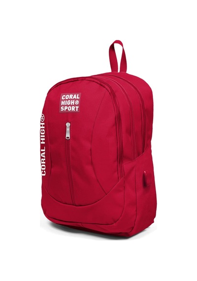 Coral High Sport Kırmızı Usb Şarjlı Kulaklık Çıkışlı Dört Bölmeli Sırt Çantası