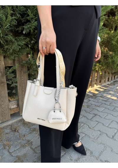 Just Polo Kadın Yeni Sezon 3 Bölmeli Yumuşak Deri Lüks Ve Şık Dokunuş El & Omuz Çantası Shoulder Bag Krem