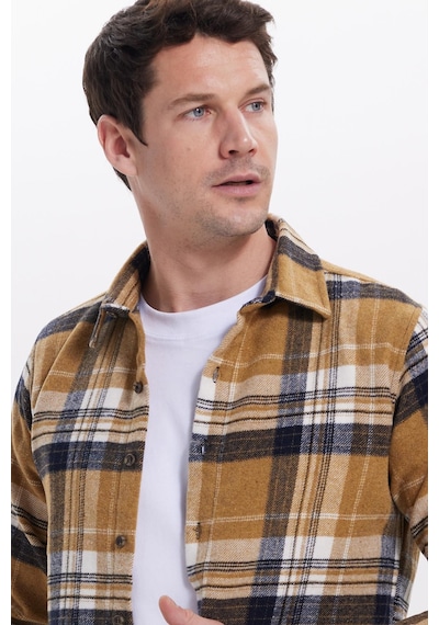 Tudors Erkek Slim Fit Dar Kesim Kareli Kışlık Oduncu Gömlek-42203 Sarı