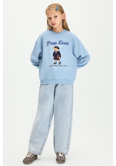 Defacto Relaxed Fit Bisiklet Yaka Ayıcık Baskılı Sweatshirt Kız Çocuk I5915a826aube734 Mavi-be734