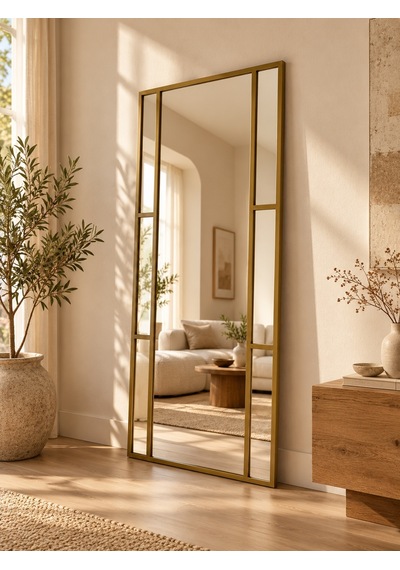 Ersan Dizayn Gold Metal Çerçeveli Modern Dekoratif Boy Aynası - 80x180 Cm Gold