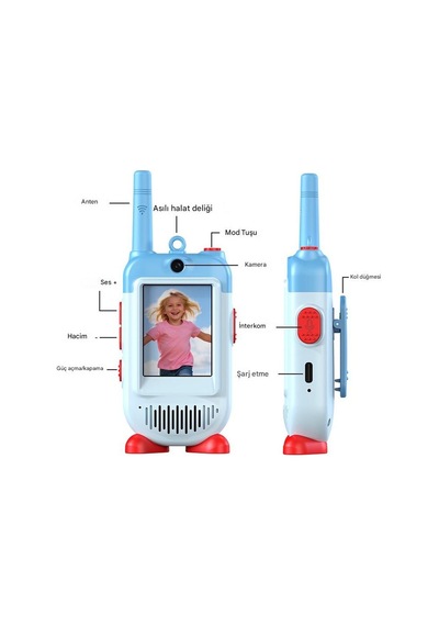 Çok Fonksiyonlu Görüntülü Çocuk Telsizi Walkie Talkie İnterkom İkili Paket
