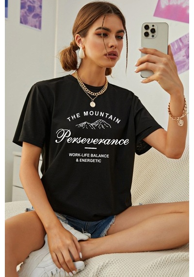 Unisex The Mountain Baskılı Tasarım Tshirt Siyah