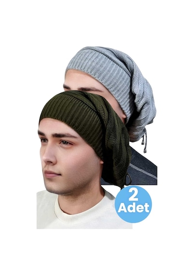 Uniquetrenders 2'li Erkek Kışlık Triko Örgü Bere Ve Boyunluk Gri-haki