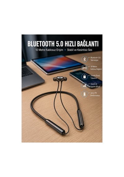 Dijitalıver Göstergeli Kulak İçi Kablosuz Bluetooth Kulaklık Boyun Bantlı Yeni Nesil