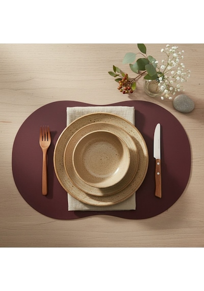2 Adet Deri Amerikan Servis- Simetrik Oval Supla Bordo