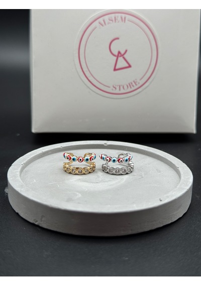 Gold Kaplama Nazar Boncuklu Taşlı Earcuff Küpe Gold Kaplama Kıkırdak Küpe