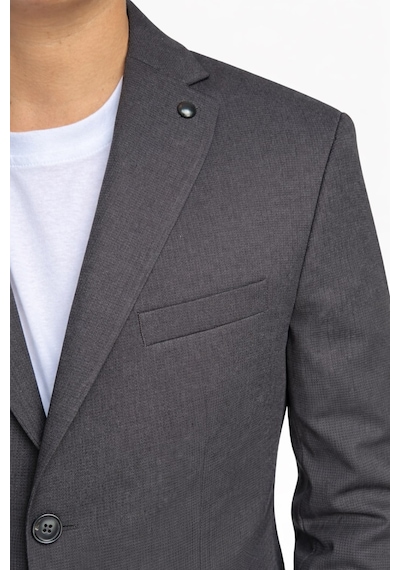 Erkek Slim Fit Mikro Desenli Takım Elbise 2 Düğmeli Çift Yırtmaçlı Modern Ceket Pantolon Takım Siyah