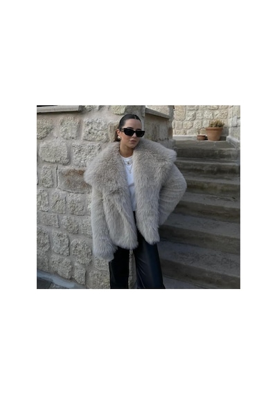 Zaya Collection Premium Suni Lolita Kürk Mont Bej