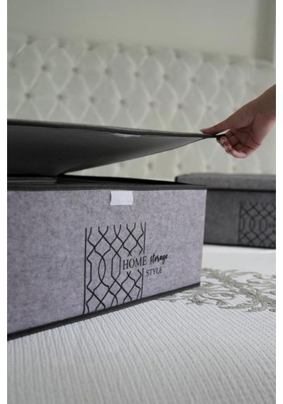 Keçe Kapaklı Baza Hurcu, Yatak Kanepe Altı Yastık Kıyafet Düzenleyici 40x50x19 Cm 2 Adet Gri Gri
