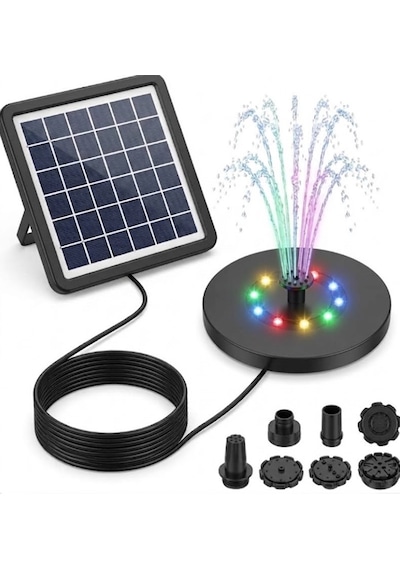 Gy-8039-1 Güneş Enerjili Şarjlı Bahçe Fiskiyesi Çeşme Otomatik Rgb Ledli Süs Havuzu Fiskiyesi 13cm