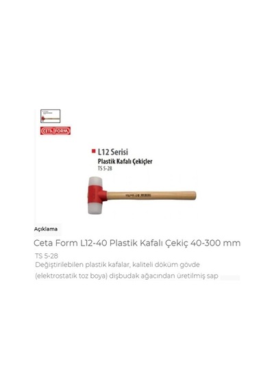 L12-40 Plastik Kafalı Çekiç 40-300 Mm
