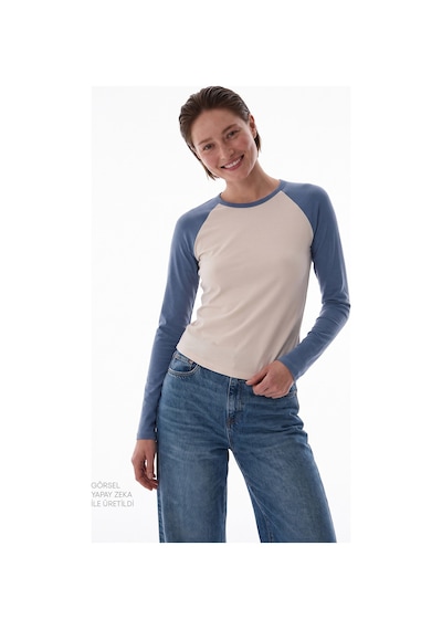 Penti Mavi Raglan Contrast Uzun Kollu Bluz Be68