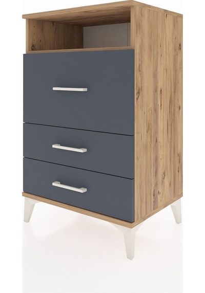 Hyperion Komodin Tek Raflı 3 Çekmeceli 60x44x96 Çam-antrasit Atlas Çam