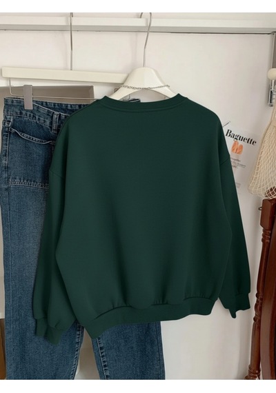 Uyguntarz Unisex Eternal Light Baskılı Tasarım Oversize Bisiklet Yaka Sweatshirt Yeşil