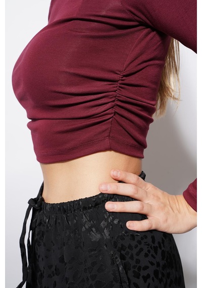 Ckm Moda Angle Yan Büzgülü Body Bordo