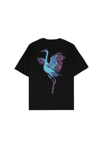 Adrift Crane Beyaz Oversize Unisex T-shirt Siyah