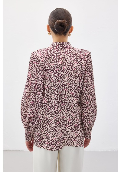 Sateen Desenli Bluz - Mürdüm-137130 Mürdüm