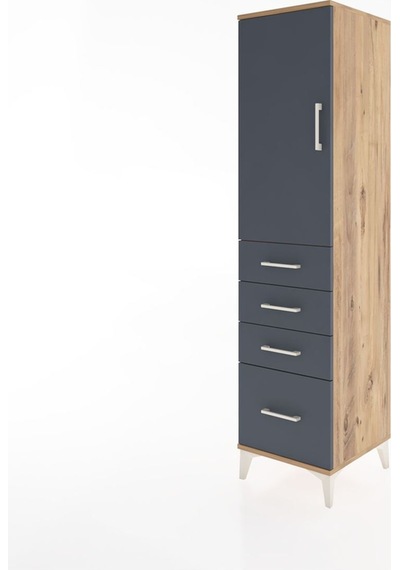 Hyperion Dolap 2 Raflı 4 Çekmeceli Tek Kapaklı 44x44x182 Çam-antrasit Atlas Çam
