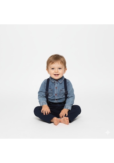 Mnk Baby & Kids Jeans Gömlek Gabardin Pantolon Erkek Bebek Takımı M00774 Lacivert