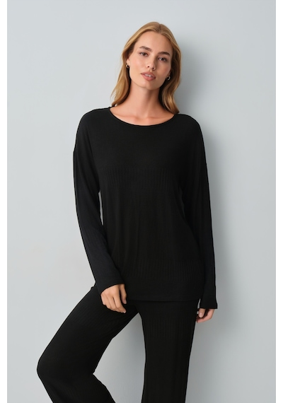 Suwen Comfort Geniş Yaka Pijama Takımı Wsh10510095012 Siyah