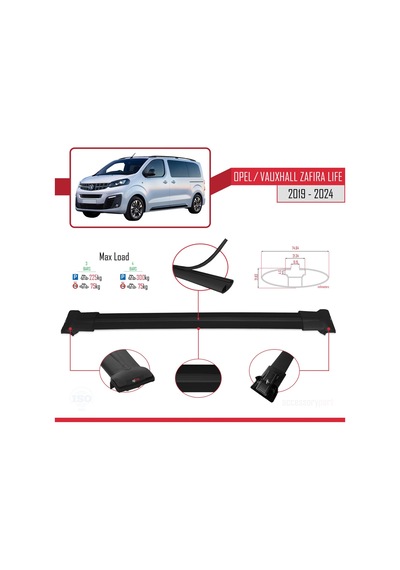 Opel / Vauxhall Zafira Life 2019 Ve Sonrası İle Uyumlu Fly Model Ara Atkı Tavan Barı Siyah 3 Adet