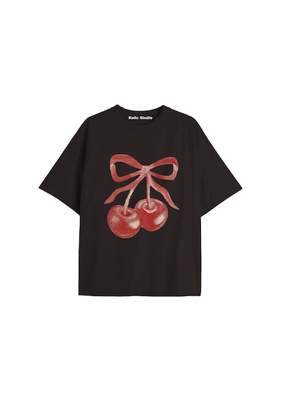 Kalic Studio Y2k Vintage Cherry Baskılı Siyah T-shirt Kod 98 Siyah-98