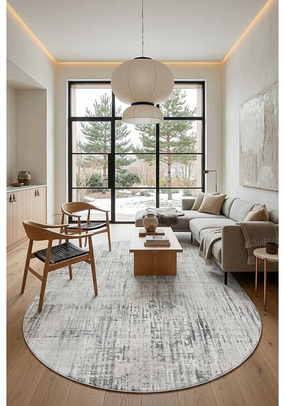 Etro Dekoratif Modern Akrilik Makine Oval Halı Et08 Gri Gri-bej