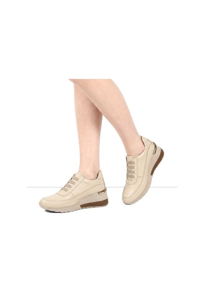 Kadın Bej Dolgu Topuklu Deri Sneaker