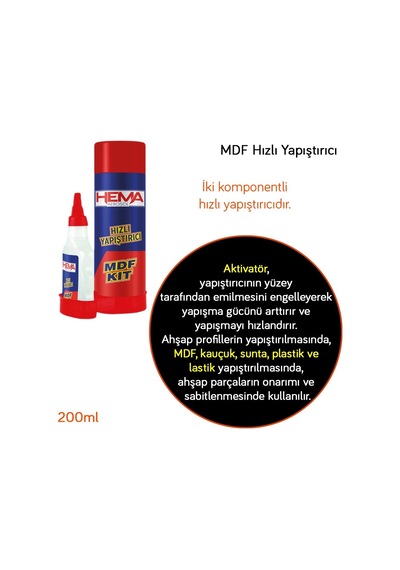 Nyf Hema Mdf Hızlı Yapıştırıcı Ve Aktivatör 200 Ml + 50 Gr Hm 012