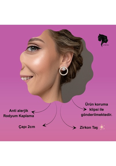 Halo Zirkon Taşlı Antialerjik Vip Halka Gold Renk Küpe Antialerjik Gold