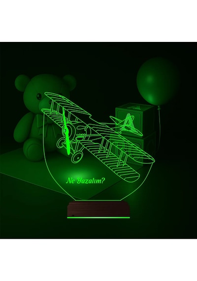 Luvivia Pırpır Uçak Pilot Kişiye Özel 3d Lamba - Masa Gece Lambası V2 Şeffaf