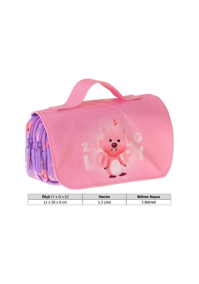 Kaukko Kids Taşıma Askılı Kız Çocuk Loopy Baskılı Şık Kalem Çantası Lila - Pembe - L5305 Çok Renkli