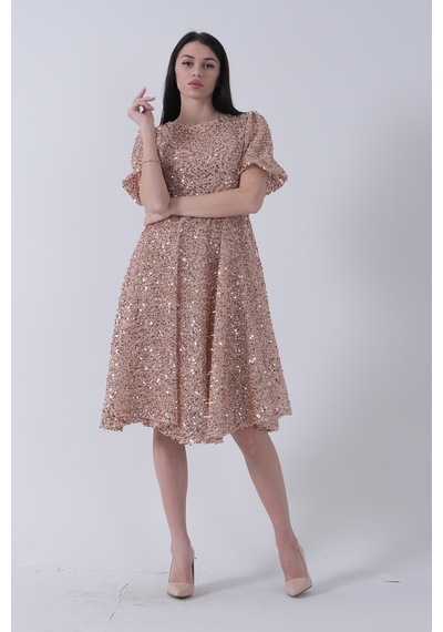Feminist Gold Pul Payetli Midi Boy Kısakol Abiye 6502498.122 Gold