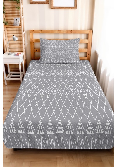 Gri Geometrik Modern Genç Odası Tek Kişilik Pike Takımı-beyaz Etnik 160x220 Cm Kapitone Yatak Örtüsü Bej